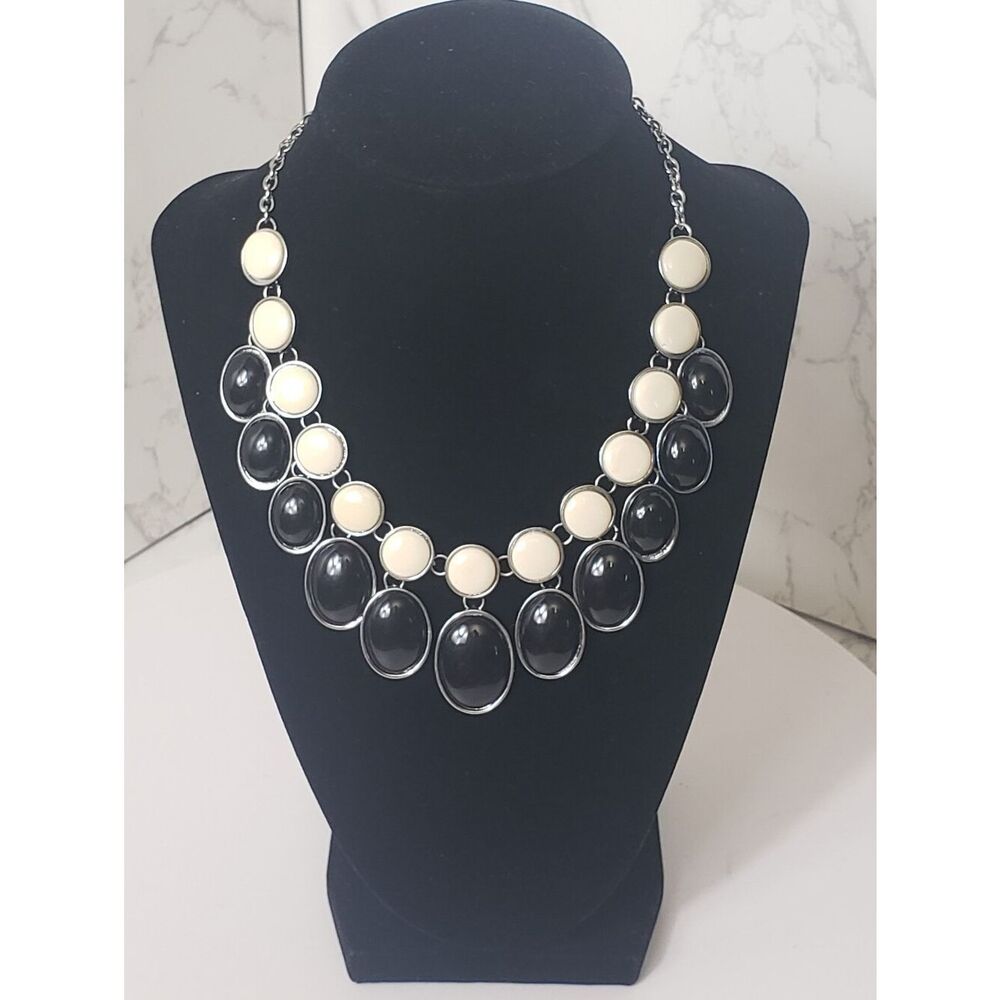 Statement Necklace Dramatic Resin Cabochons Black & Cream